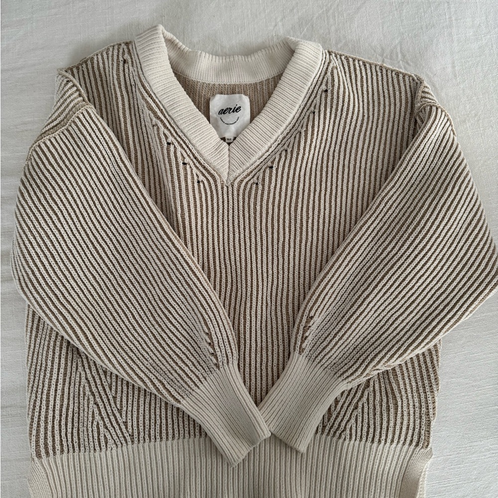 Merie Beige and Brown Striped Sweater